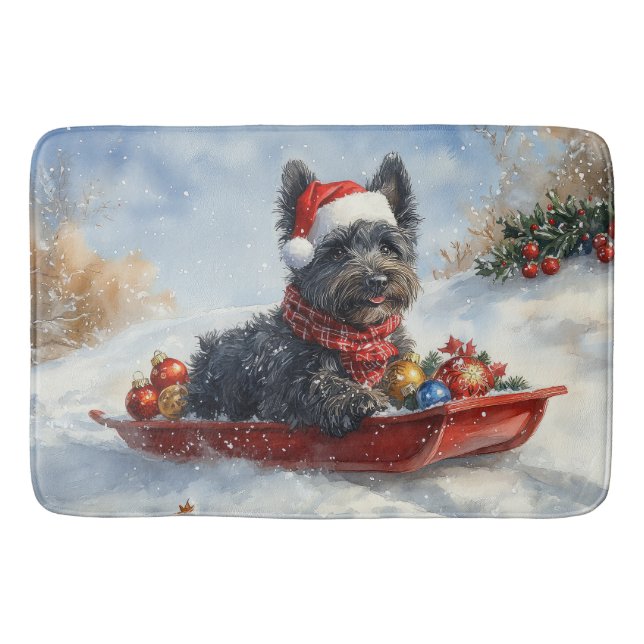 Bouviers Des Flandres Hund i Sledge-julen Badrumsmatta (Framsidan)