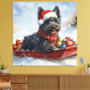 Bouviers Des Flandres Hund i Sledge-julen Canvastryck
