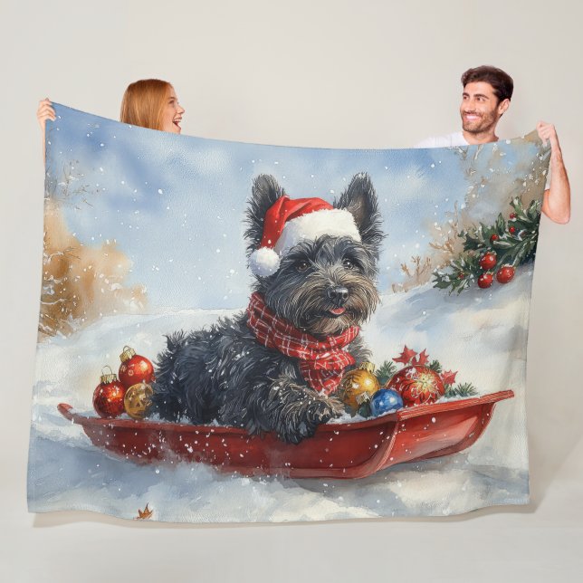 Bouviers Des Flandres Hund i Sledge-julen Fleecefilt (På plats)