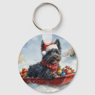 Bouviers Des Flandres Hund i Sledge-julen Nyckelring