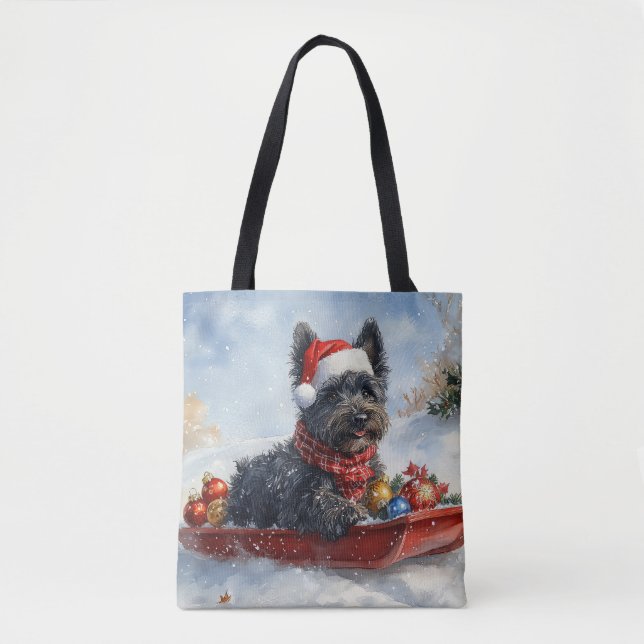 Bouviers Des Flandres Hund i Sledge-julen Tygkasse (Framsida)