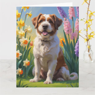 Bouviers Des Flandres Hund Vårblommor Målning Kort