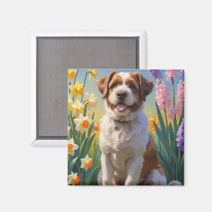 Bouviers Des Flandres Hund Vårblommor Målning Magnet
