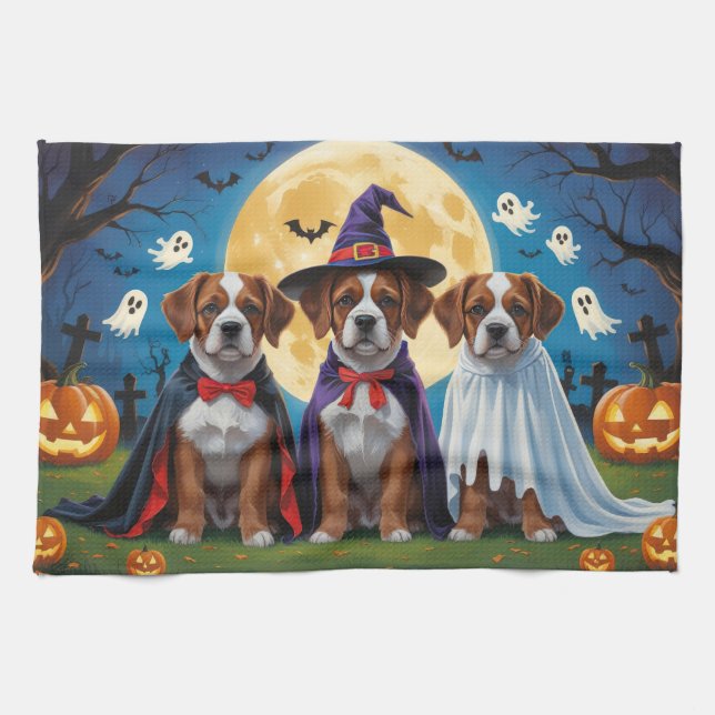 Bouviers Des Flandres Hundar Pumpkin Halloween Fun Kökshandduk (Horisontell)