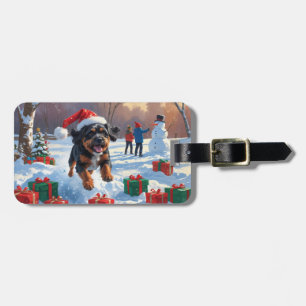 Bouviers des Flandres Jul Firad Snö Scen Bagagebricka