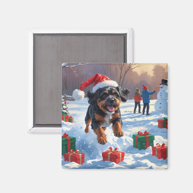 Bouviers des Flandres Jul Firad Snö Scen Magnet (Front/Back)