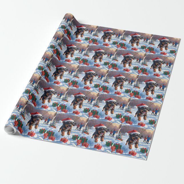 Bouviers des Flandres Jul Firad Snö Scen Presentpapper (Utrullad)