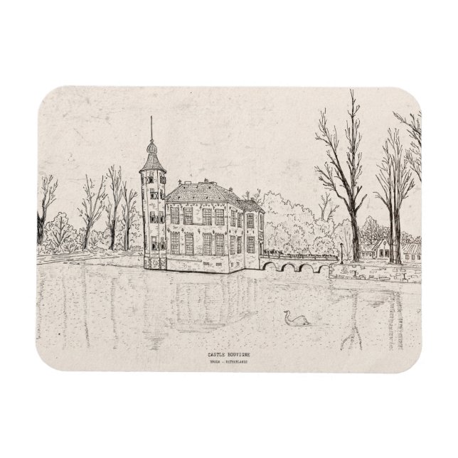 Bouvigne Castle Breda Netherlands Pen Illustration Magnet (Horisontell)