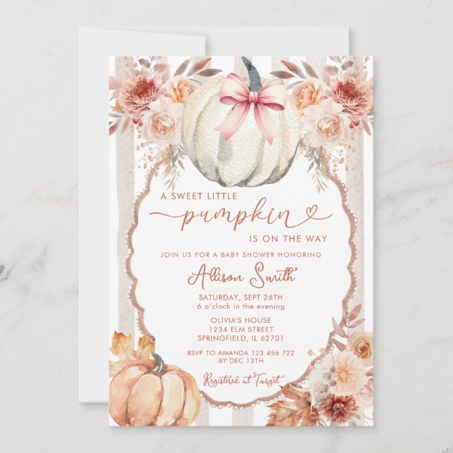 Bow A Little Pumpkin Boho Baby Shower Inbjudningar (Framsida)