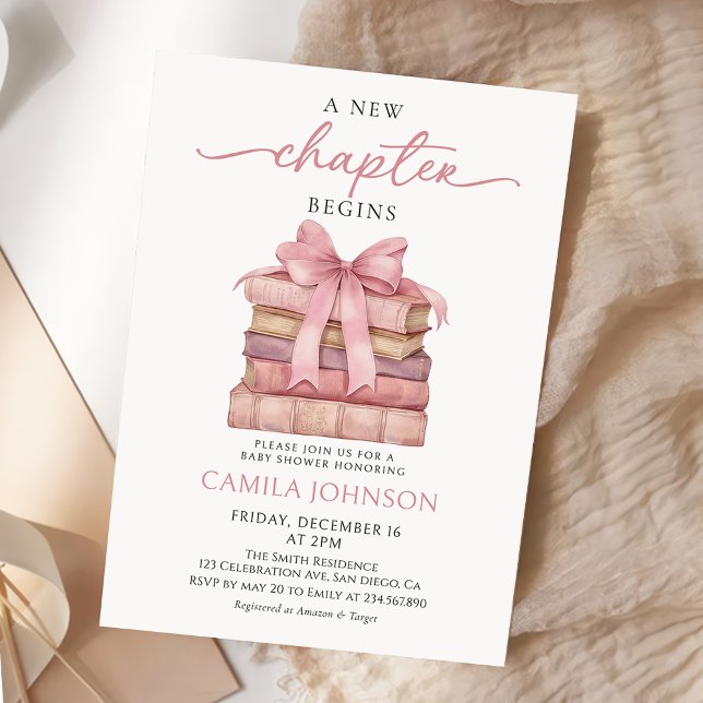 Bow A New Chapter Books Baby Shower Invitation Inbjudningar (Skapare uppladdad)