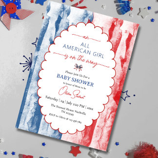 Bow All American Girl 4:e juli barnkalasinbjudan Inbjudningar