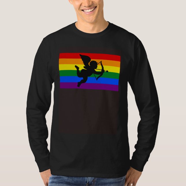 Bow And Arrow Cupid Valentines Day Gay Pride Flag T Shirt (Framsida)