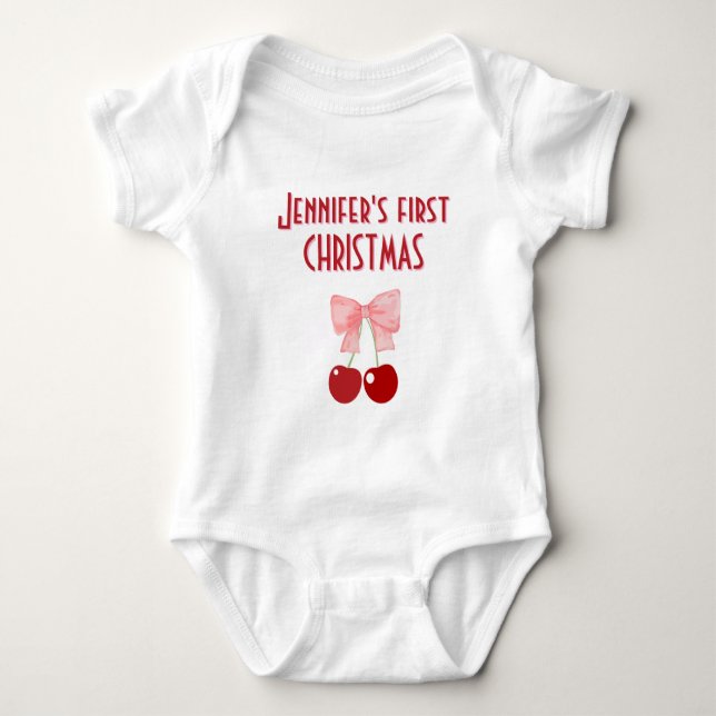 Bow and Cherries, Babys Första jul T Shirt (Framsida)