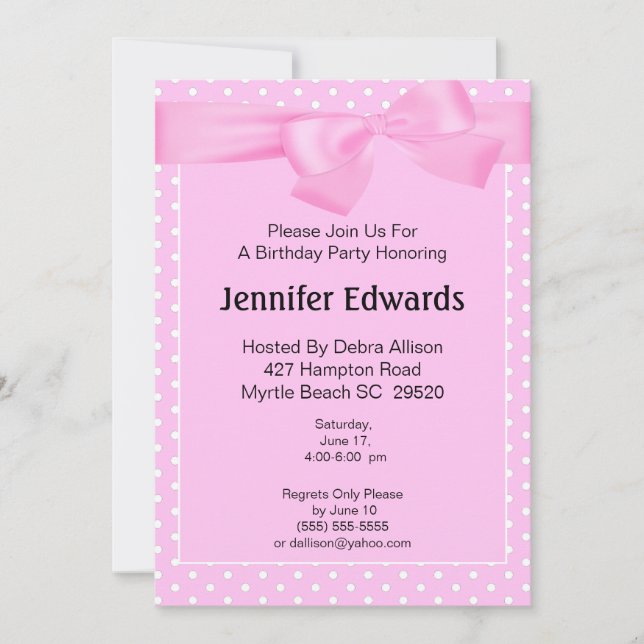 Bow and Dots Birthday-inbjudan Inbjudningar (Framsida)