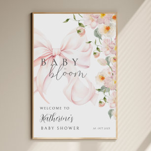 Bow Baby in Bloom Baby Shower Välkomstskylt Affisc Poster
