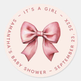 Bow Baby Shower Blush Pink & Red It's a Girl Runt Klistermärke