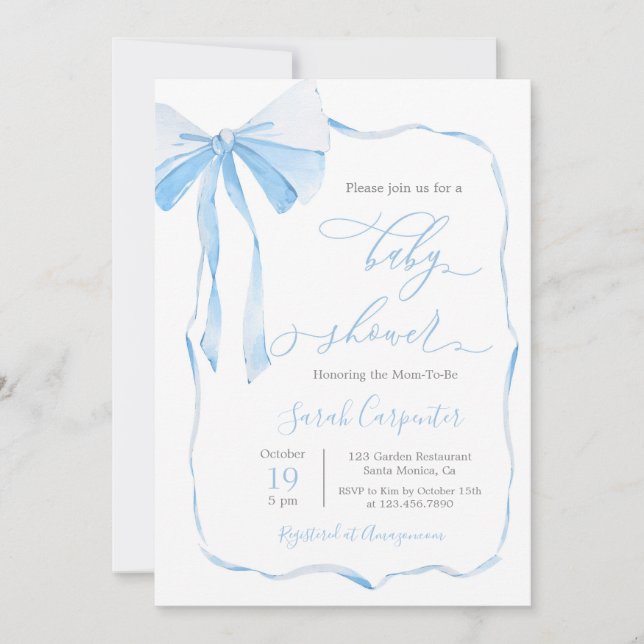 Bow Baby Shower Boy-inbjudan Inbjudningar (Framsida)
