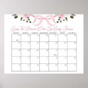Bow Baby Shower Gissar leveransdatumkalender Poster
