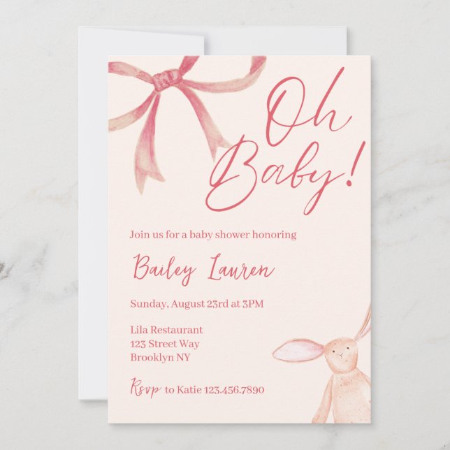 Bow Baby Shower-inbjudan Inbjudningar (Framsida)