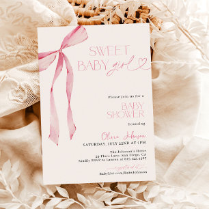 Bow Babyfirande, Rosa Tjej Babyfirande Inbjudningar