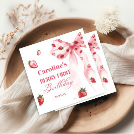 Bow Berry First Strawberry Birthday Napkins Pappersservett