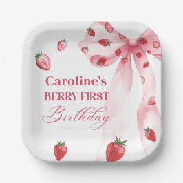 Bow Berry First Strawberry Birthday Pappra Tallrik