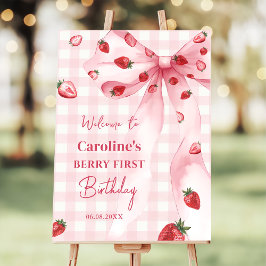 Bow Berry First Strawberry Birthday Välkomstskylt
