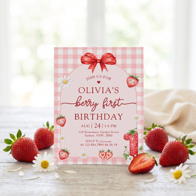 Bow Berry Första Flickans 1-års Födelsedagsinbjuda Inbjudningar (Skapare uppladdad)