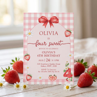 Bow Berry Fyra Söt Flickas 4-års Födelsedagsinbjud Inbjudningar