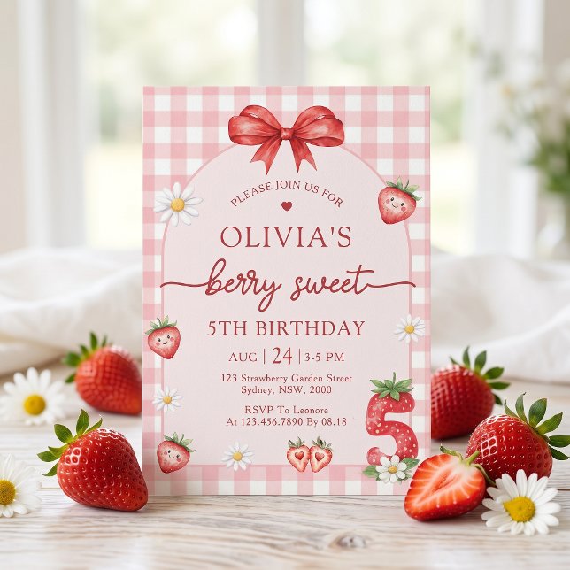 Bow Berry Söt Flickas 5-års Födelsedagsinbjudan Inbjudningar (Skapare uppladdad)