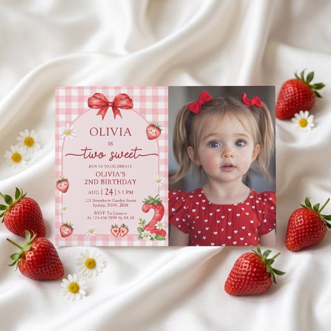 Bow Berry Två Söt Flickas 2-års Födelsedagsinbjuda Inbjudningar (Skapare uppladdad)