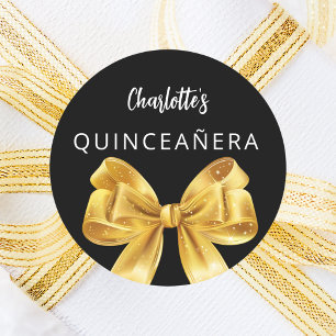 Bow Black guld Quinceanera Runt Klistermärke