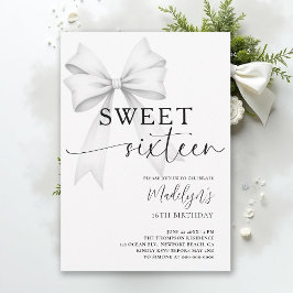 Bow Black White Modern Elegant Simple Sweet 16 Inbjudningar