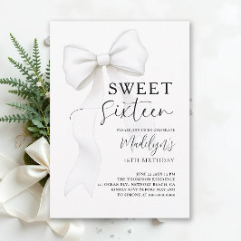 Bow Black White Modern Simple Elegant Sweet 16 Inbjudningar