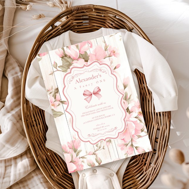 Bow Blommigt Finare ONE Girl 1st Birday Inbjudningar (Skapare uppladdad)