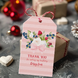 Bow blommigt Jordgubbe Birthday Berry First Favor Presentetikett