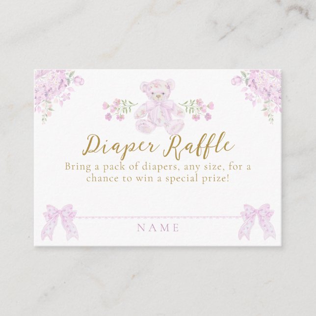 Bow Blommigt Nalle Toile Girl Shower Diaper Tilläggskort (Framsida)