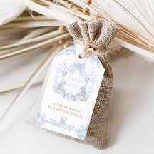 Bow Blommigt Vapensköld Rustic Blue Boy Baby Showe