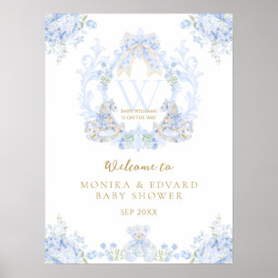 Bow Blommigt Vattenfärgsbarn Elegant Boy Shower Poster