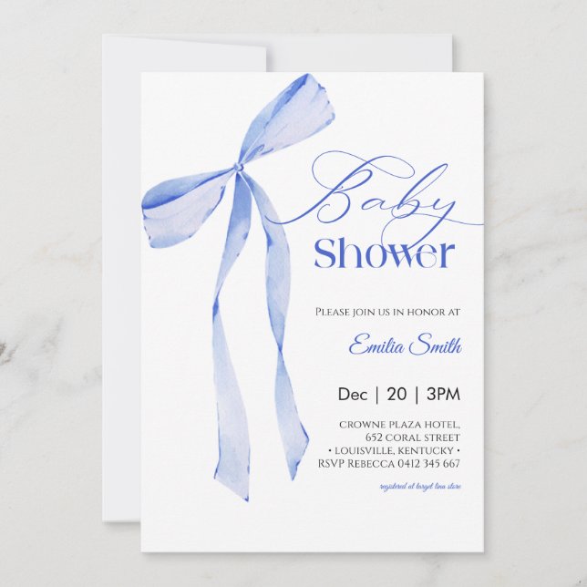  Bow Blue boy Baby shower Inbjudningar (Framsida)