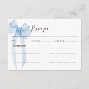 Bow Blue Bridal Shower Recept Tilläggskort