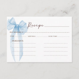Bow Blue Bridal Shower Recept Tilläggskort