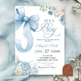 Bow Blue Coquette Boy Shower-inbjudan Inbjudningar