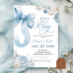 Bow Blue Coquette Boy Shower-inbjudan Inbjudningar