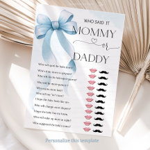 Bow Blue Mamma eller Baby Shower Game Card