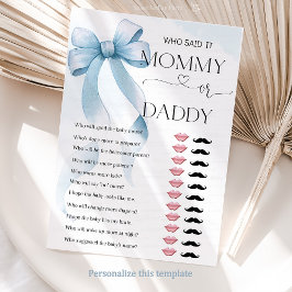 Bow Blue Mamma eller Baby Shower Game Card