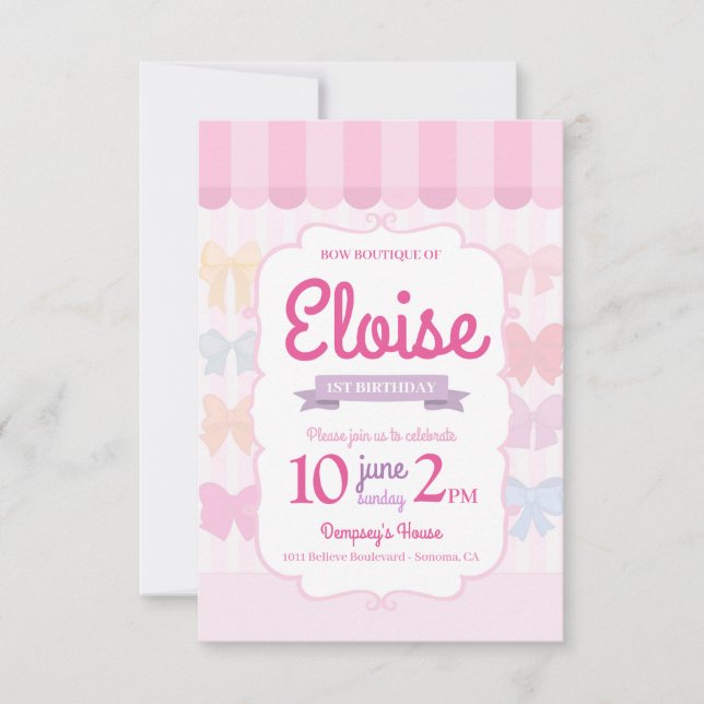 Bow Boutique Store 1st Birthday Invitation (Framsida)