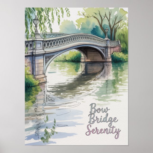 Bow Bridge Serenity Central Park Akvarell Poster (Framsidan)