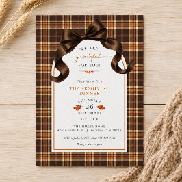 Bow Brun och Orange Plaid Thanksgiving Middag Inbjudningar
