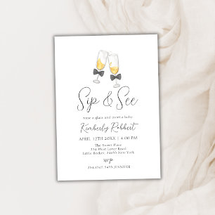 Bow Champagne Glass Sip & See Baby Shower Inbjudningar
